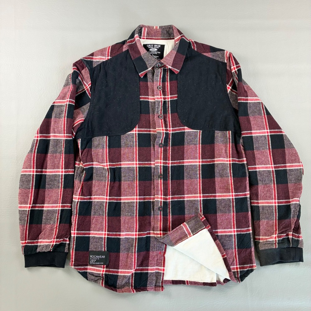Rocawear Grit Iron Work Wear Mens Large Red Black Plaid Lined Flannel Shirt Read - Picture 1 of 14